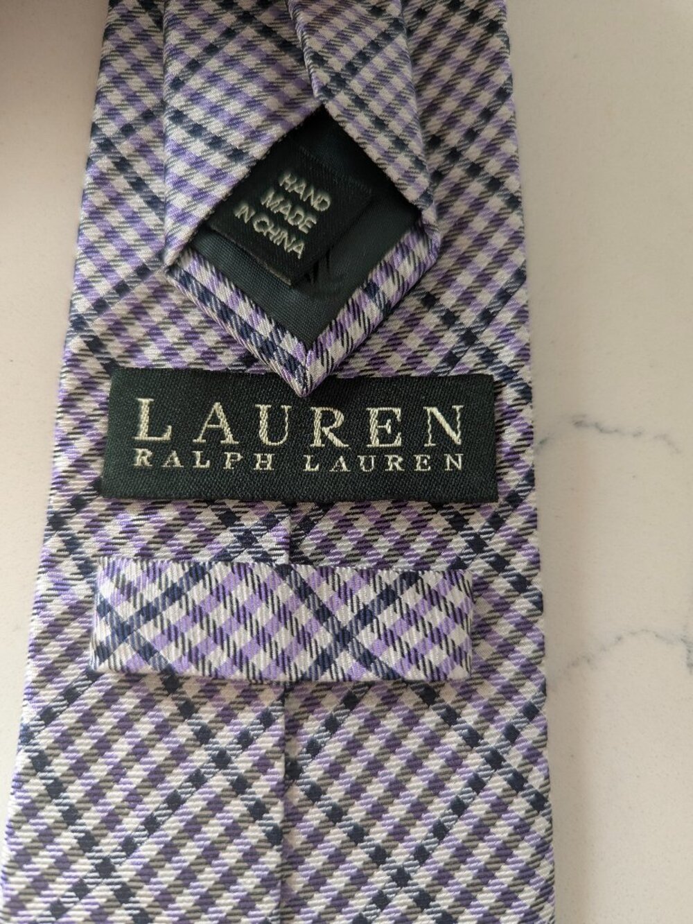 Lauren Ralph Lauren dress tie purple green white houndstooth Silk 3.5" - Picture 2 of 4